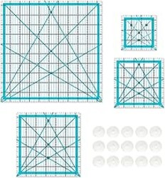 Quilting Rulers, Sewing Rulers, 4 Piece Quilting Square Templates, Acrylic Rulers with Non-Slip Rings for Sewing (3.5"X3.5", 5"X5", 6.5"X6.5", 10.5"X10.5") (Blue)