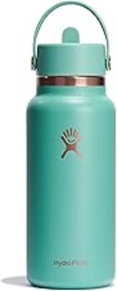 Hydro Flask Water Bottle - Insulated Stainless Steel - Wide Mouth Flex Straw Lid, Non Spill, Leakproof and Refillable in 32 Oz Thyme Rose Gold