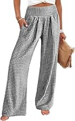 ANRABESS Womens Palazzo Pants, Striped & Gingham, Lounge & Casual, Cute Pajama Pants, Wide Leg, High Waisted, Pockets