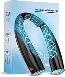 Elrerue Portable Neck Fan, 6 Speeds Rechargeable Personal Fan with AI Chips, Hands-Free 360° Faster Cooling Wearable Fan, Ultra Quiet for Home, Office, Travel, Indoor, Outdoor - Black