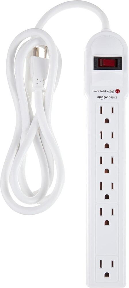 Amazon Basics Surge Protector Power Strip, 6-Outlet, 790 Joules, LED Indicator, 6ft Extension Cord, White