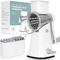 Nexsujo 5-in-1 Rotary Cheese Grater Hand Crank, Vegetable Slicer Shredder with 5 Interchangeable Blades, Graters for Kitchen, Safe Kitchen Tool for Cheese, Nuts, Chocolate, White