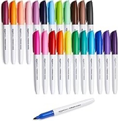 Amazon Basics Fine Tip Permanent Markers for Office, School, and Home Use, Assorted Colors, 24 Pack
