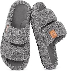 EverFoams Womens Fuzzy Open-toe Slippers Soft Comfy Memory Foam Indoor House Shoes