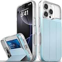 VENA vCommute for iPhone 16 Pro Wallet Case, [Military Grade Drop Protection] Flip Leather Cover Slot Card Holder with Kickstand - Pastel Blue