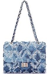 JULIE FERRARO Women Small Shoulder Bags Quilted Crossbody Distressed Jean Denim Purse Evening Bag Clutch Handbag | Distressed Denim, Chic Chain Strap, Secure Twist-Lock, Multiple Pockets, Versatile Wear