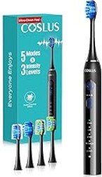 COSLUS C30 Electric Toothbrush for Adults: 3 Intensities & 5 Modes Customized for Effective Yet Gentle Ultra-Clean Feel, 2 Types of Heads for Gentle or Daily Care, Travel & Home Use, Black, 1PC