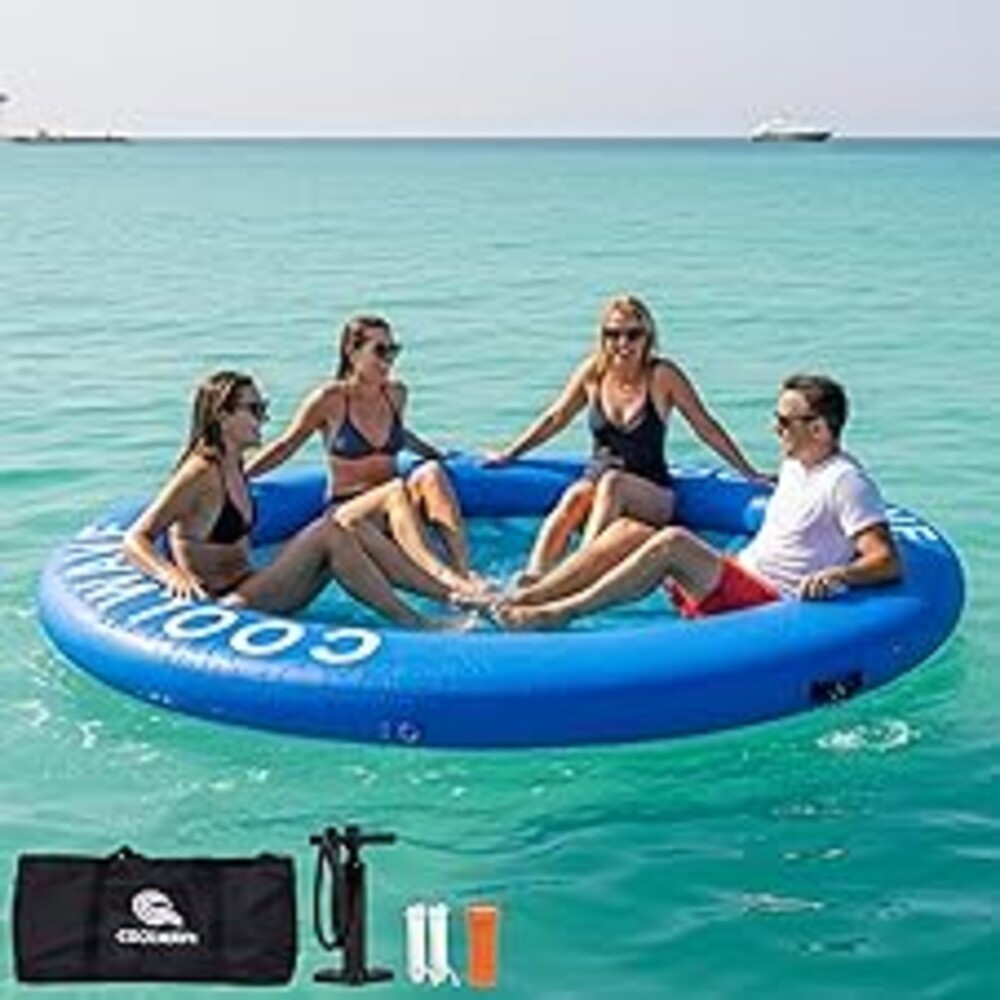 COOLWAVE Inflatable Water Hammock Floating Dock, Inflatable Raft for Family and Friends, Round Floating Ring for Parties, Water Float with Cup Holders for Pool and Lake