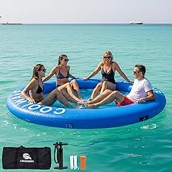 COOLWAVE Inflatable Water Hammock Floating Dock, Inflatable Raft for Family and Friends, Round Floating Ring for Parties, Water Float with Cup Holders for Pool and Lake