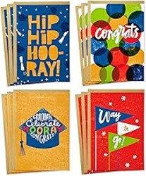 Hallmark Graduation Cards Assortment (12 Cards with Envelopes, 4 Designs) Congrats, Way to Go, Hip Hip Hooray, Grad Cap