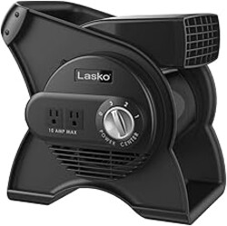 Lasko Pivoting High Velocity Portable Utility Fan - 12" - U12104 - Black | Adjustable Air Mover Blower Fan for Bedroom, Office Desk, Garage, and Home, With 2 Outlets 120V, 3 Speeds