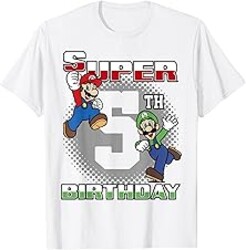Super Mario and Luigi Super Birthday 5th Birthday Portrait T-Shirt