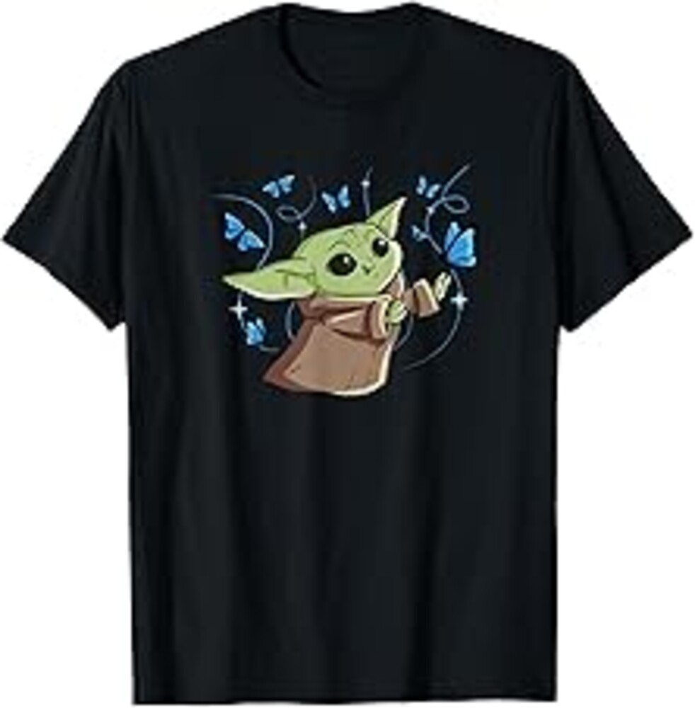 Star Wars The Mandalorian Grogu with Blue Butterflies Cute T-Shirt