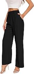 FUNYYZO Wide Leg Pants Women's High Elastic Waisted in The Back Business Work Trousers Long Straight Suit Pants