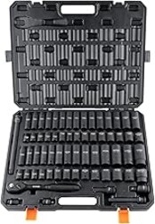 VEVOR 1/2" Drive Impact Socket Set, 65 Piece SAE 3/8" to 1-1/4" and Metric 10-24mm, 6 Point Cr-V Alloy Steel for Auto Repair, Easy-to-Read Size Markings, Rugged Construction, Storage Case