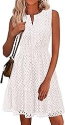 PRETTYGARDEN Women's Summer Dresses 2026 Sleeveless V Neck Eyelet Hollow Out Swing A Line Beach Vacation Sun Dress