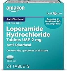 Amazon Basic Care Loperamide Hydrochloride Tablets, 2 mg, Anti-Diarrheal, 24 Count (Pack of 1)