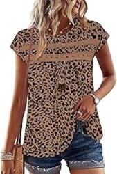 WIHOLL Womens Summer Tops Trendy 2026 Lace Crochet Cap Short Sleeve Shirts Crew Neck T Shirts Casual Loose Blouses