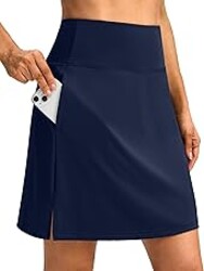 SANTINY 18" Skorts with 3 Pockets | Knee Length, High waisted, Slit Side, Casual, Summer, Travel, Athletic, Tennis, Golf, Skirts for Women