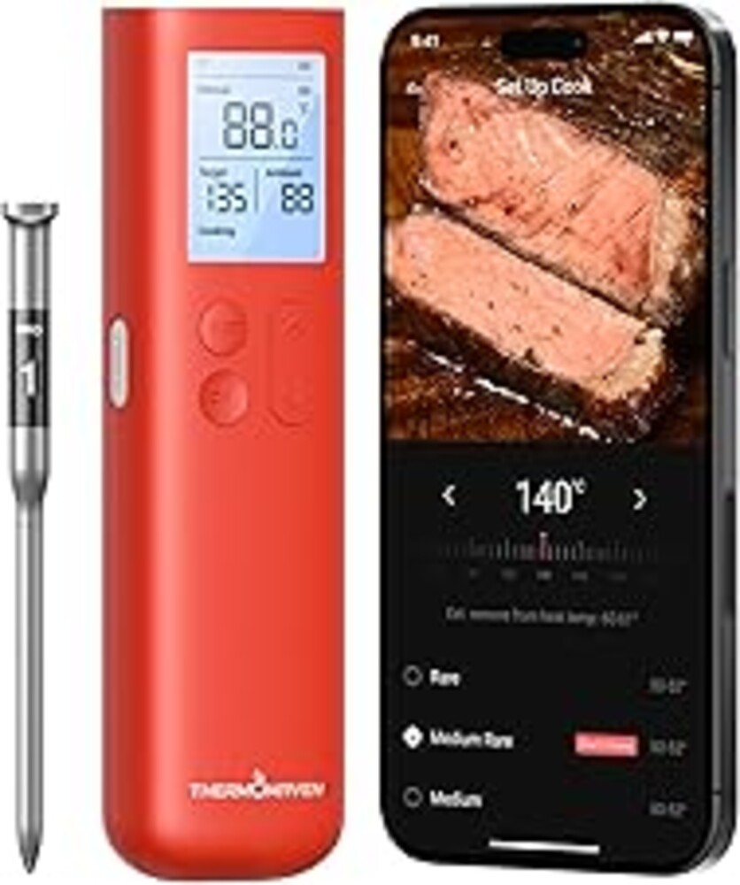 ThermoMaven Smart Bluetooth Wireless Meat Thermometer, 10X Enhanced Sub-1G Signal and Stability, Standalone Display Base, Certified Accuracy ±0.5°F, WiFi Unlimited Range for BBQ, Oven, Smoker, Grill