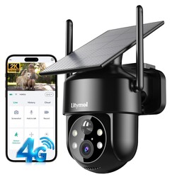 LITYMOL 4G LTE Cellular Solar Security Cameras Wireless Outdoor,No WiFi Cameras for Home Security,2K Surveillance Camera Lenses,Spotlight Siren Alarm,AI Detection,SD/Cloud Storage, Wire-Free