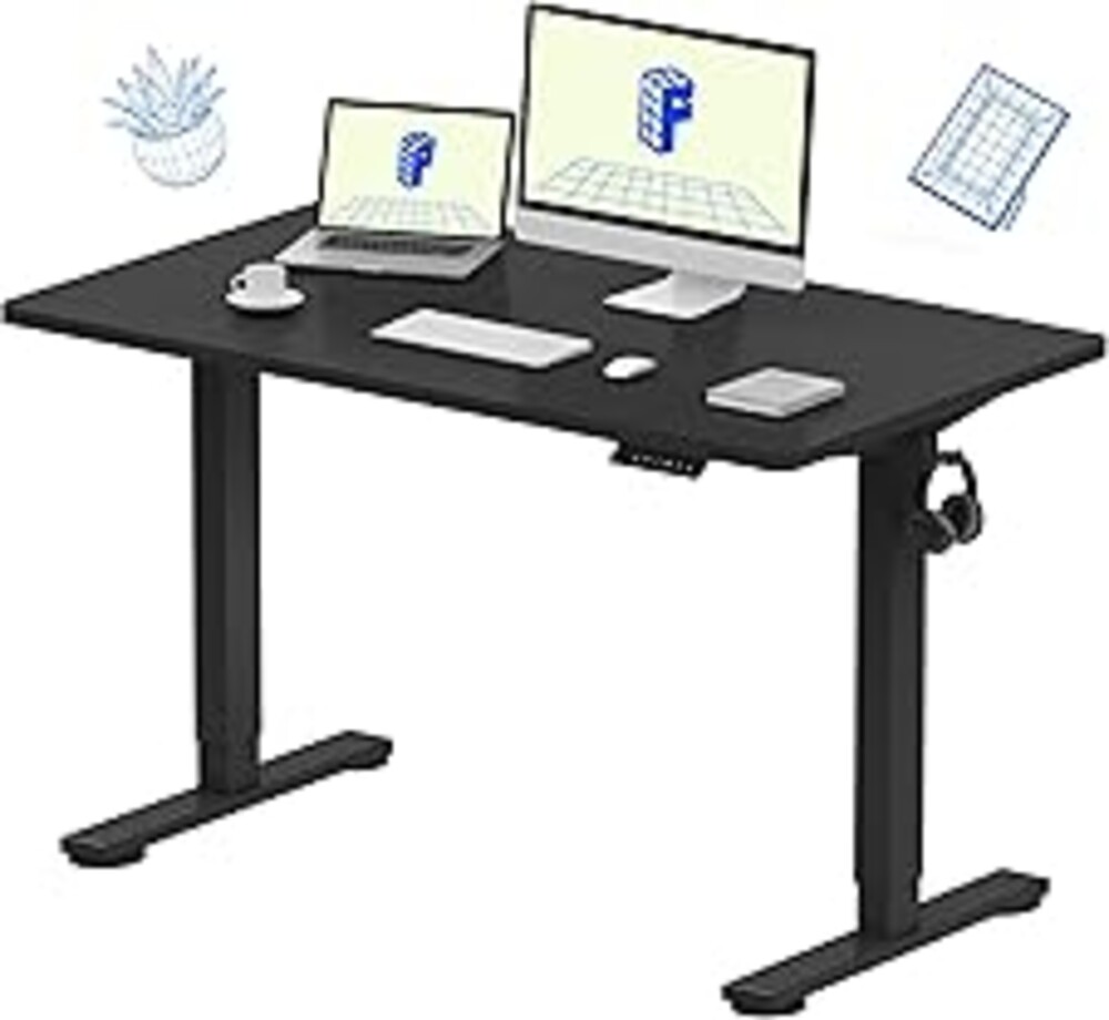 FLEXISPOT EN1 One-Piece Standing Desk, Electric Adjustable with 4 Memory Presets, 176 LBS Capacity, Stable & Quiet, Seamless Desktop for Home Office & Dual Monitors, 48"x24" Black