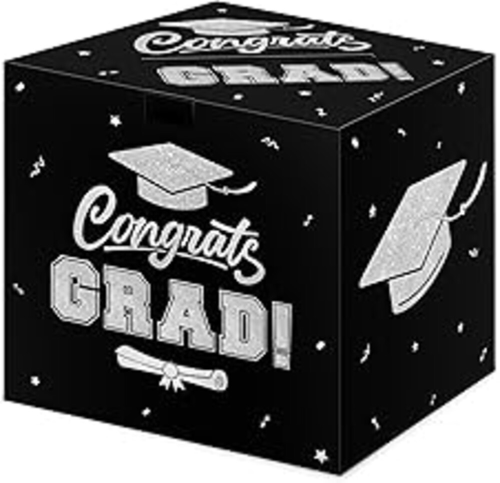 Graduation Decorations 2026 Card Box, Black Silver Congrats Grad Paper Gift Crad Boxes Holder for Class of 2026 Graduation Party Decoration Supplies Table Decor Favors Props Decor, 9 x 9 x 9 inches