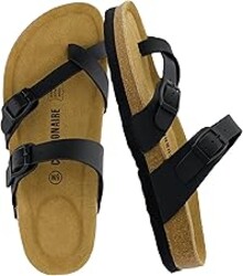 CUSHIONAIRE Luna Sandals for Women, Cork Footbed Womens Sandals for Summer Comfort with Adjustable Straps, Wide Width Available