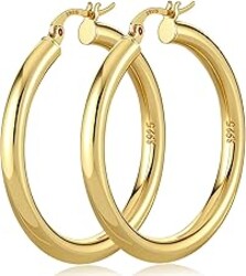 YOUNGYUE 8mm Chunky Hoops Hypoallergenic 925 Sterling Silver Post Gold Hoop Earrings Hollow Tube Lightweight 14K Gold Plated Thick Gold Hoops for women 30/40/50mm