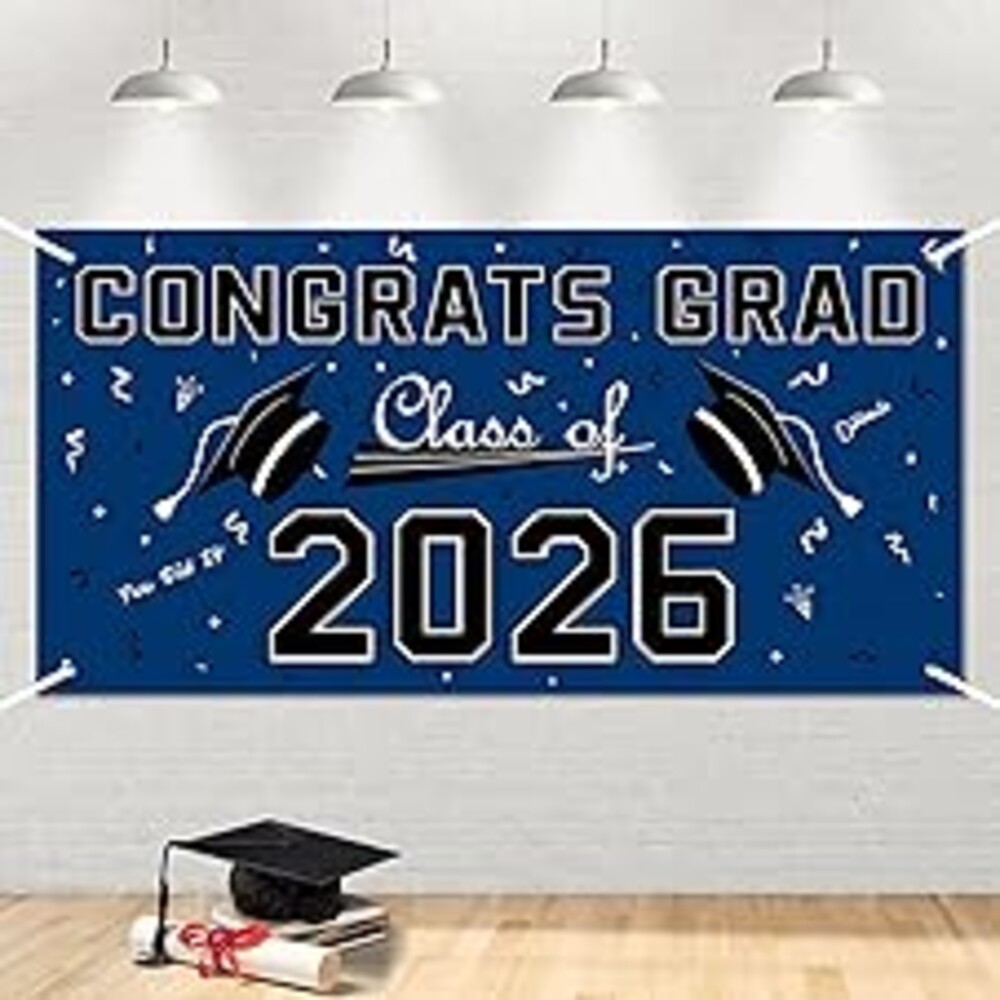 Graduation Decorations 2026 - Blue Polyester Graduation Backdrop - Graduation Party Decorations - Congrats Grad Banner - Graduation Decorations Class of 2026,Graduation Party Favors Supplies Yard Sign