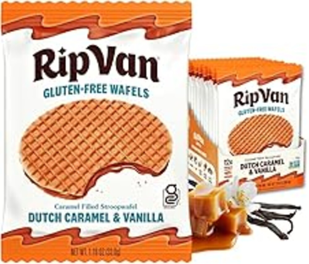 Rip Van Wafels Gluten-Free Stroopwafel - Dutch Caramel & Vanilla Stroopwafels Healthy Snacks Non-GMO Low Sugar (6g) Calorie, 12 Count