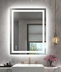 Amorho LED Bathroom Mirror 24"x 36" with Front and Backlight, Stepless Dimmable Wall Mirrors with Anti-Fog, Shatter-Proof, Memory, 3 Colors, Double LED Vanity Mirror(Horizontal/Vertical)