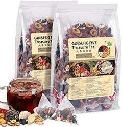 Ginseng Five Treasures Kidney Tea, Traditional Chinese Herbal TeaBags, Natural Kidney Cleanse Detox Tea for Women & Men, 7 Precious Ingredients Formula (2 Pack/50 Bags)