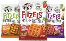Lenny & Larry's FITZELS Protein Pretzels [GAME DAY Variety Pack] – 12 x 3oz Bags of High Protein Snacks with 20g Plant Based Protein – Incredibly Tasty with Salty Crunch