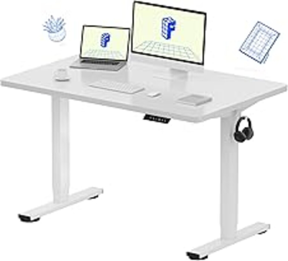 FLEXISPOT EN1 One-Piece Standing Desk with 1-Inch Thick Seamless Desktop, 48"x30" Electric Height Adjustable Desk for Home Office, Multi-Monitor Setups & Easy Assembly, White