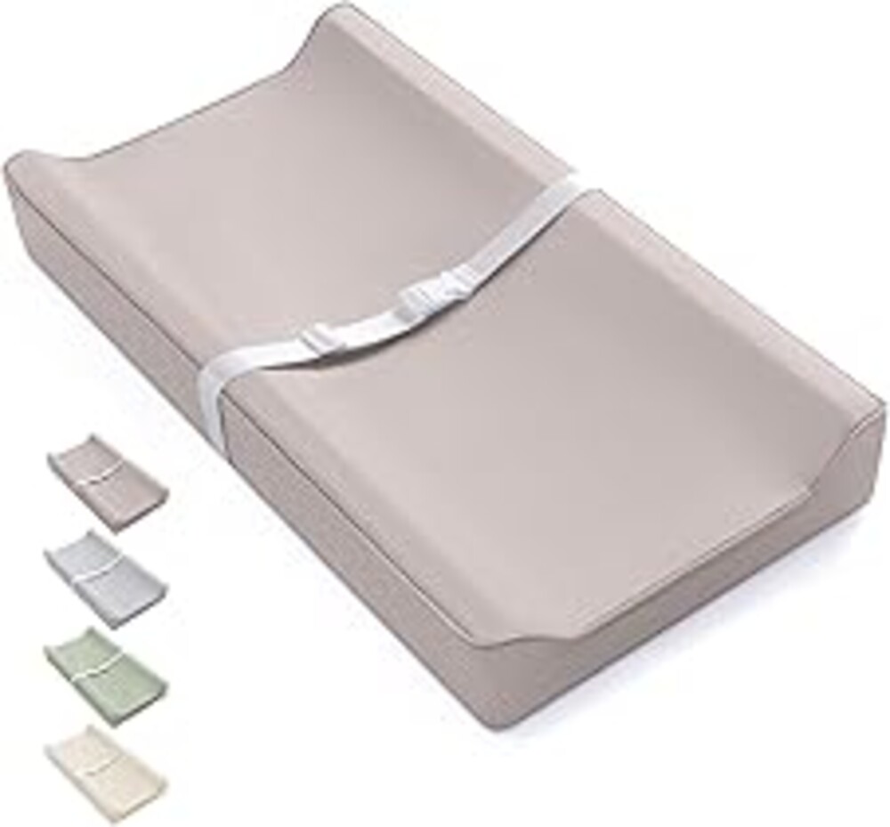 Blissful Diary Vegan Leather Baby Changing Pad with Waterproof & Wipe-Clean PU Cover, Standard Size Cozy Diaper Changing Pad for Dresser and Table, Taupe