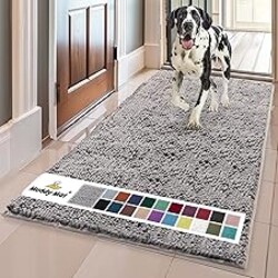 Muddy Mat® | Super Absorbent Door Mat Indoor, Microfiber Quick Dry Chenille Entryway Rug, Non-Slip Front Door Mat, Indoor Mats for Entryway, Machine Washable Pet Rug, Grey 36"x120"