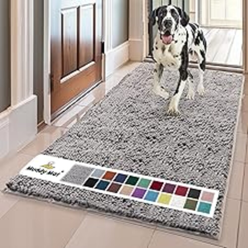 Muddy Mat® | Super Absorbent Door Mat Indoor, Microfiber Quick Dry Chenille Entryway Rug, Non-Slip Front Door Mat, Indoor Mats for Entryway, Machine Washable Pet Rug, Grey 36"x120"