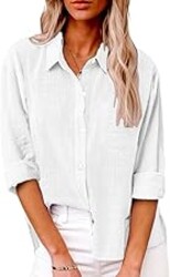 AKEFUN Womens Summer Linen Shirts Casual Button Down 2026 Long Sleeve Cotton Top Blouse Shirt with Pocket