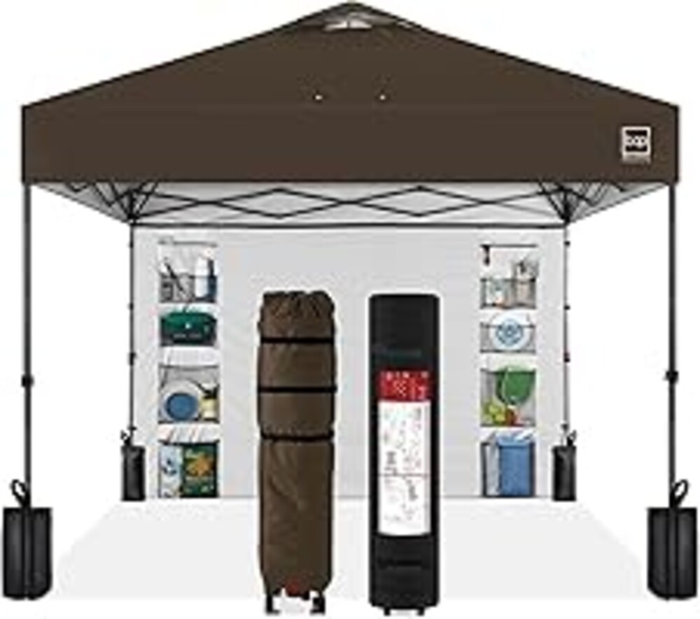 Best Choice Products 10x10ft Pop Up Canopy Tent with Sidewall, 1 Person 1 Minute Set Up, Carry Case, 4 Weight Bags - Brown