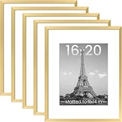 upsimples 16x20 Picture Frame Set of 5, Display Pictures 11x14 with Mat or 16 x 20 Without, Wall Gallery Poster Frames, Gold