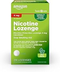Amazon Basic Care Nicotine Polacrilex Lozenge, 4 mg (Nicotine), Adult, Mint Flavor, Stop Smoking Aid, Quit Smoking, 216 Count