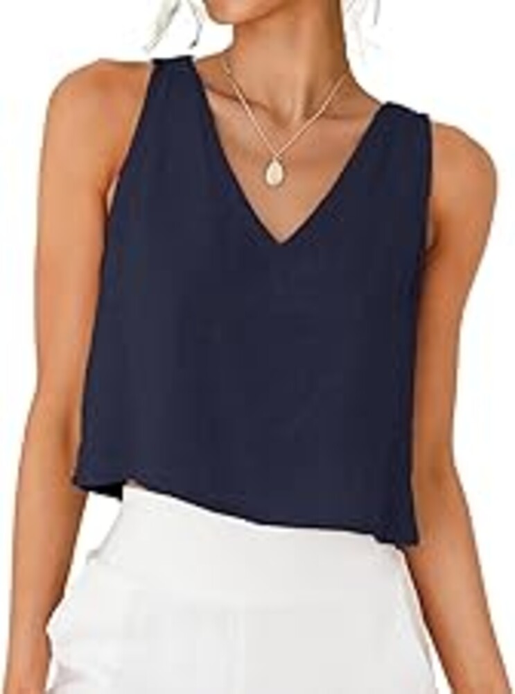 IDEALSANXUN Womens V Neck Cropped Linen Tank Tops Spring Summer Sleeveless Shirts