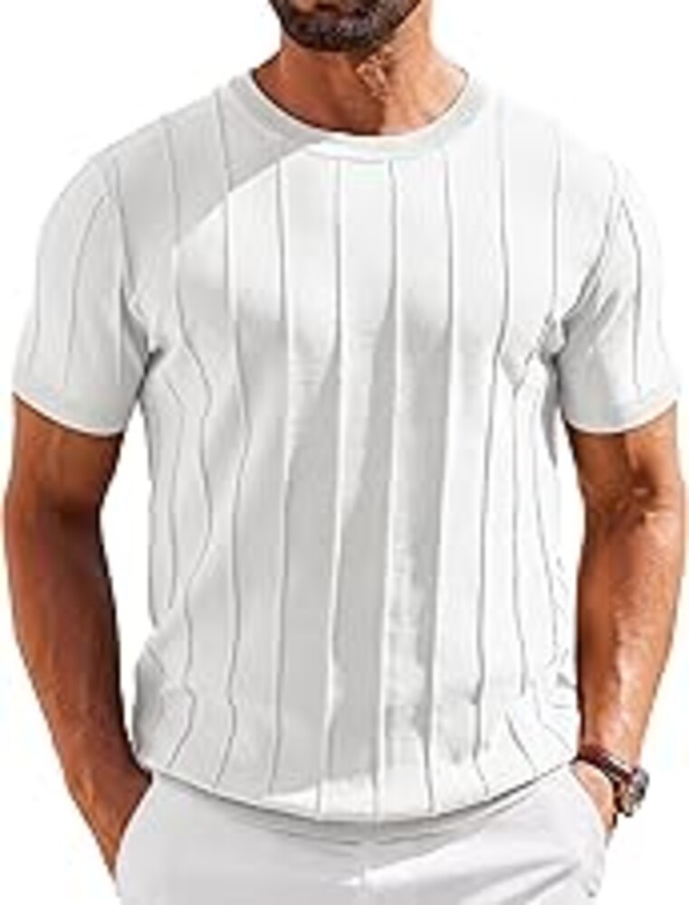 COOFANDY Men's T- Shirts Short Sleeve Knit Sweater Shirt Casual Crewneck Ribbed Pullover Tees