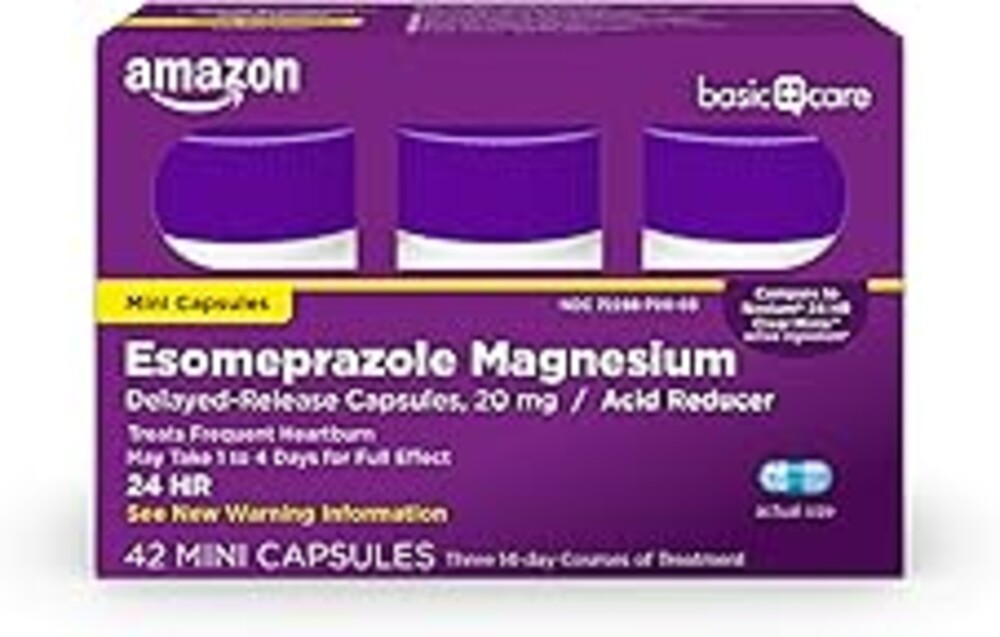 Amazon Basic Care Esomeprazole Magnesium Delayed-Release Mini Capsules, 20 mg, Acid Reducer, 24 Hour Heartburn Medicine, 42 Count