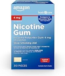 Amazon Basic Care Nicotine Polacrilex Uncoated Gum 4 mg, Original Flavor, Stop Smoking Aid, Reduces Withdrawal Symptoms and Nicotine Cravings, 310 Count