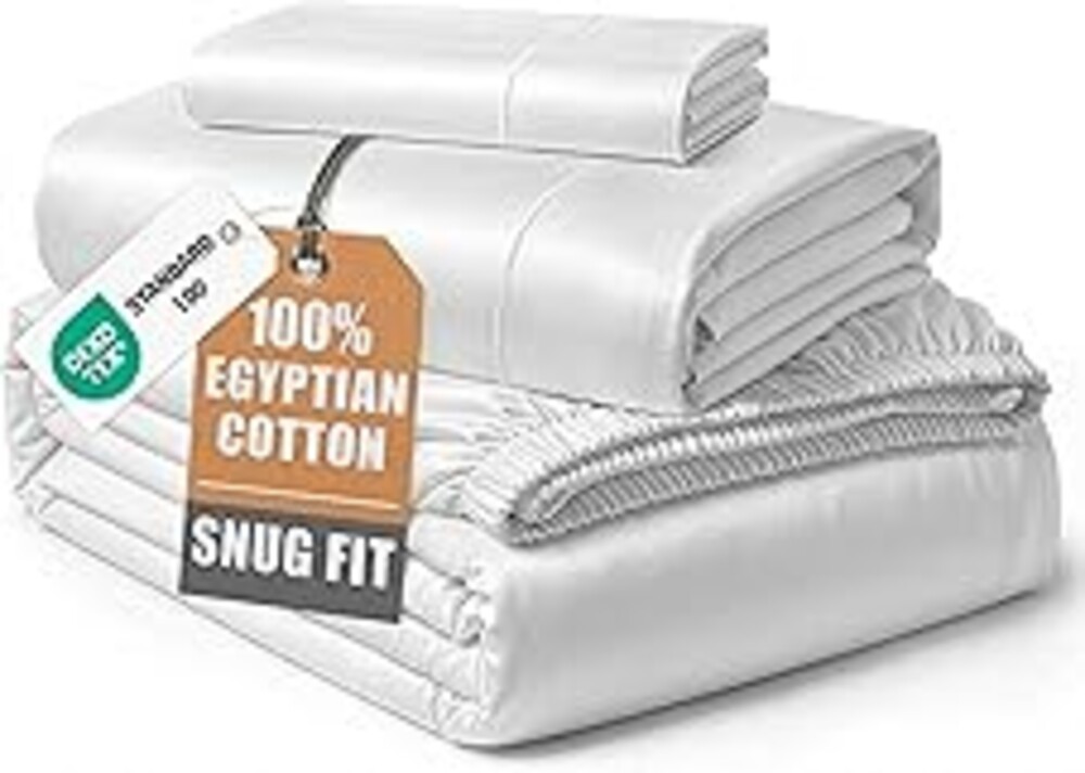 LANE LINEN 100% Egyptian Cotton Extra Long Twin Sheets, Soft & Comfy No Pill Fade Resistant Twin XL Sheet Sets Perfect for Hospital Beds and Dorm Room, 15" Deep Pocket - White