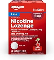 Amazon Basic Care Nicotine Polacrilex Lozenge, 2 mg (Nicotine), Cherry Flavor, Stop Smoking Aid, Reduces Cravings, Nicotine Replacement Therapy, 72 Count