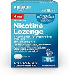 Amazon Basic Care Coated Ice Mint Nicotine Polacrilex Lozenges, 4 mg, Stop Smoking Aid, 120 Count