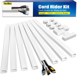 YesBes 116in Cord Hider Kit, Cord Covers for Wires on Wall, Paintable Cable Raceway, Cord Hider for Wall Mount tv, tv Cable H